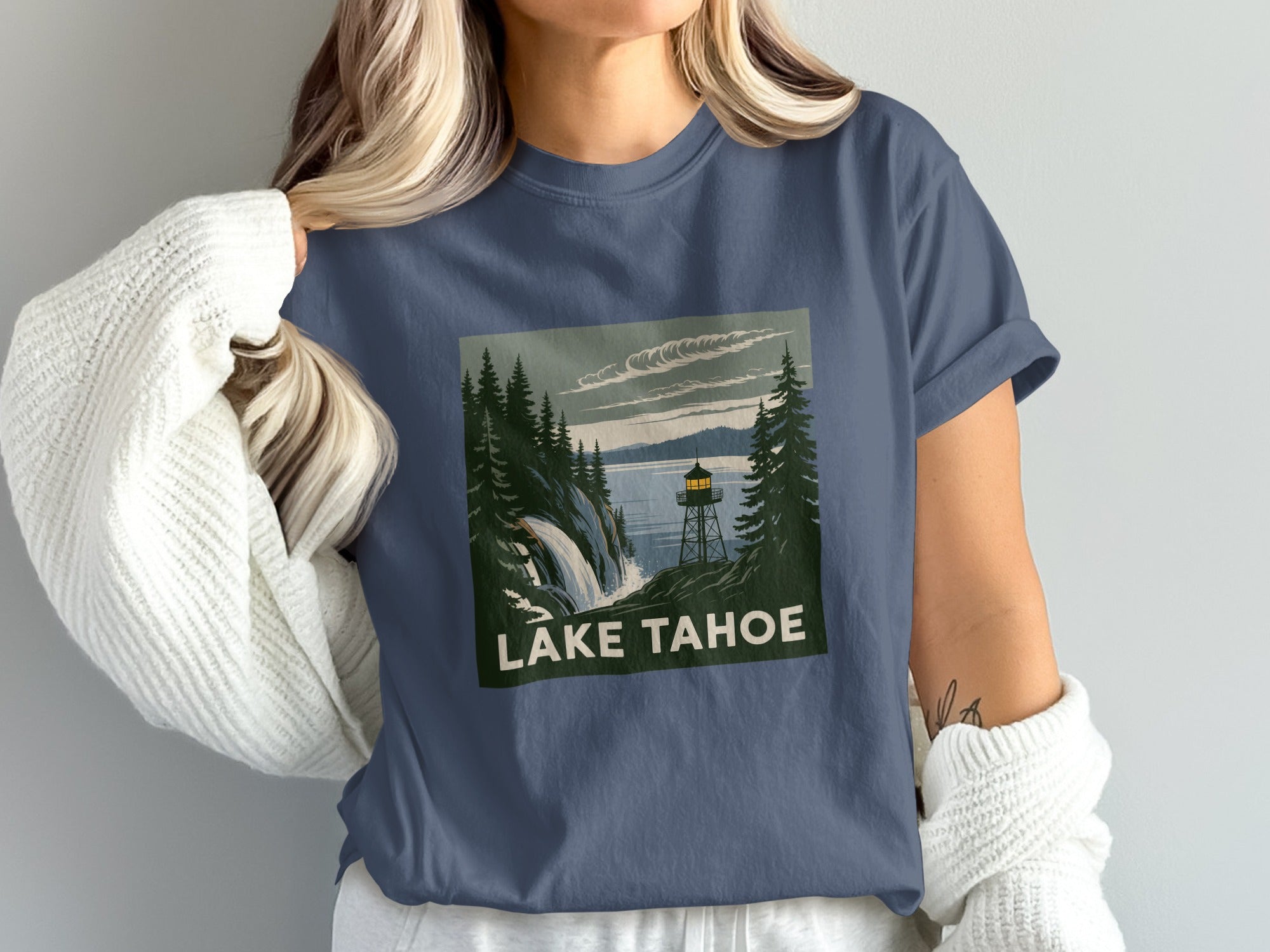 Lake Tahoe Womens T-Shirt Scenic View with Lighthouse T-Shirt