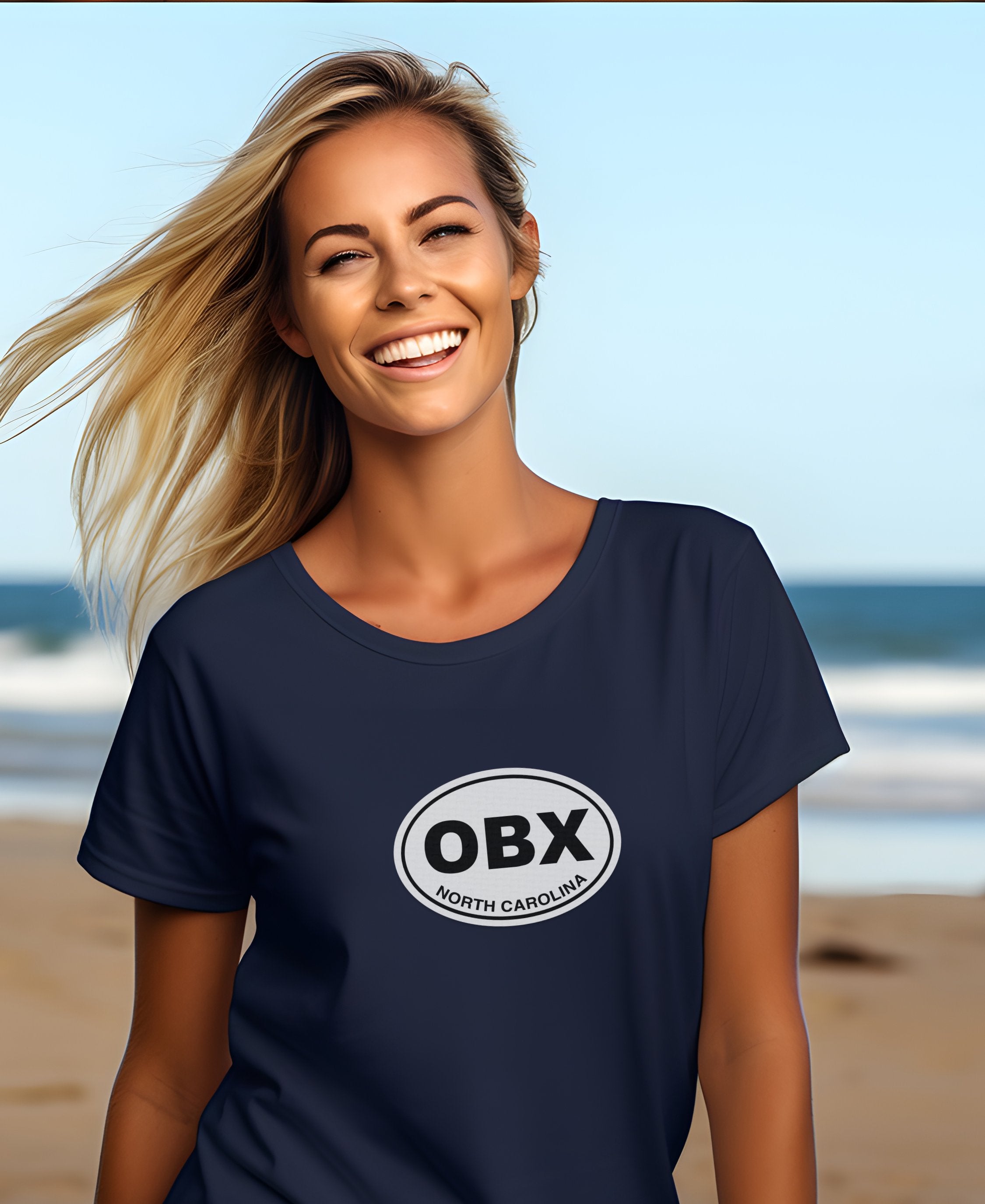 Outer Banks dunes, OBX lighthouses, Seafood Fest womens t-shirt