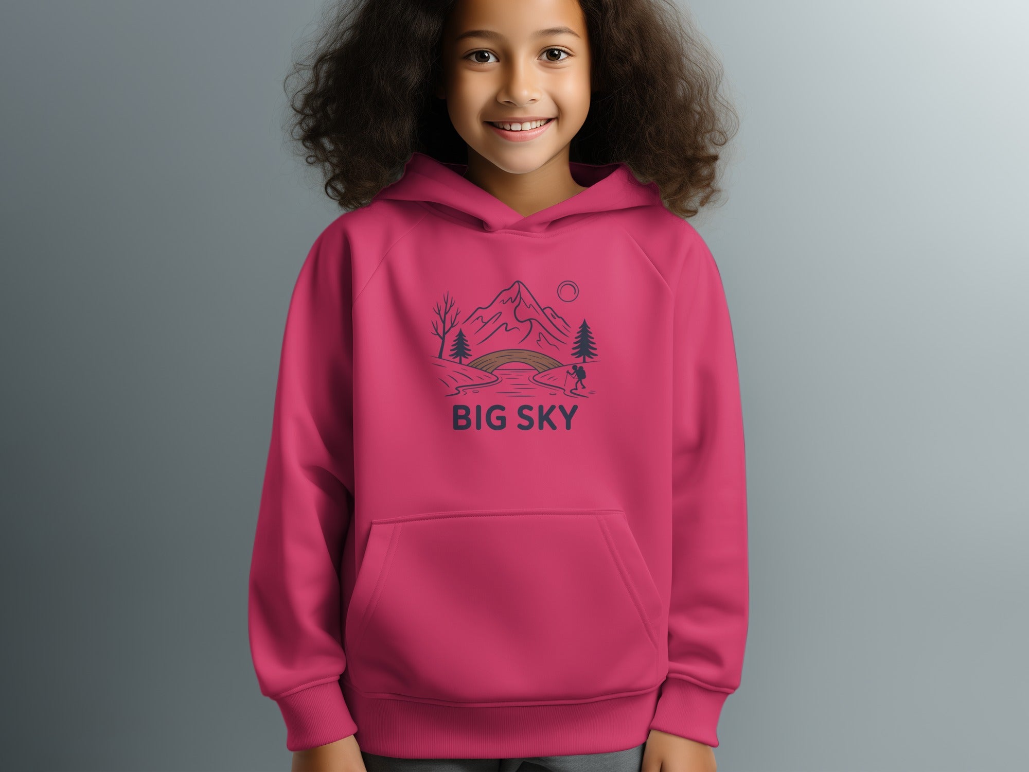 Big Sky Mountain Scene Kids Hoodie Cozy Apparel