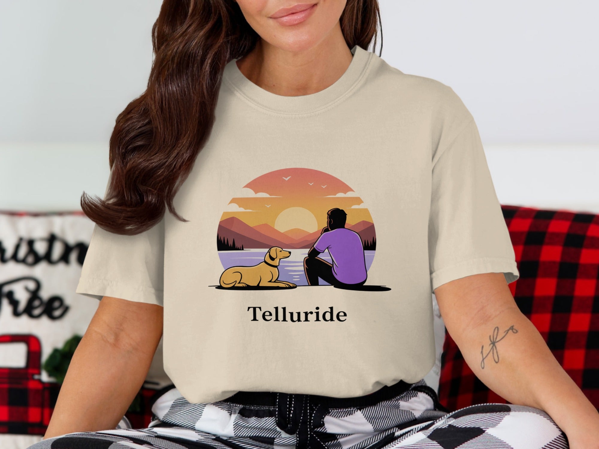 Telluride Sunset Scene with Person and Dog Shirt product